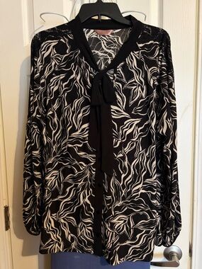 Amana Black and Tan Tie-Neck Blouse - Women